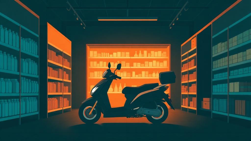 Swiggy Instamart quick commerce dark store with delivery scooter
