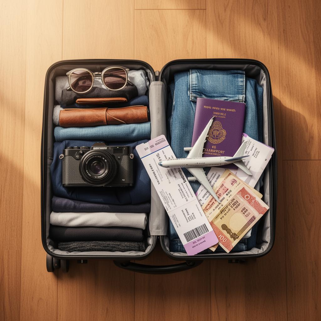 Indian travel startup funding boom June 2026 with airplane suitcases and rupee chart
